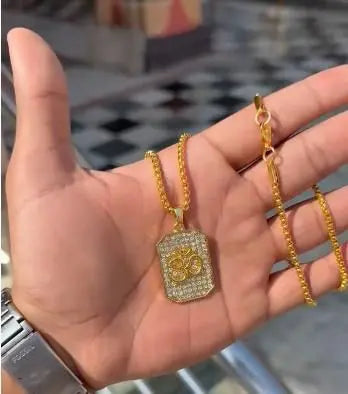 Gold Plated Om Diamond Pendant and Chain w3p0je-3p