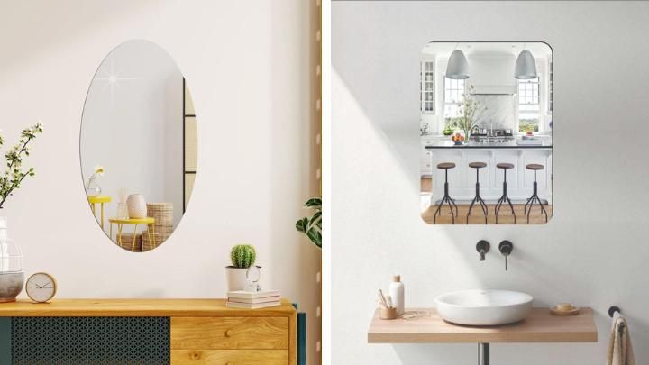 Combo of Oval Shape & Square Shape Mirror (Pack of 2) w3p0je-3p
