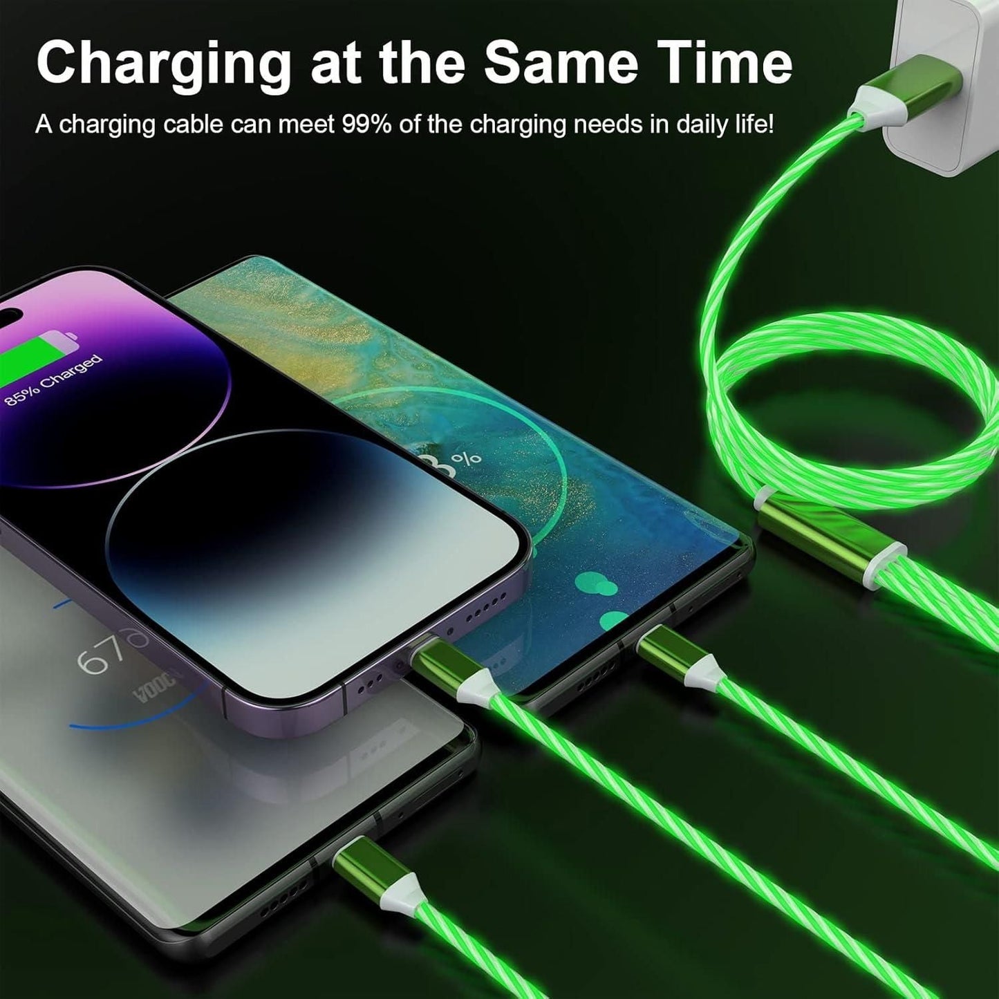 3-in-1 Multi USB Universal Flowing LED Light Up Phone Charge Cable - TIME TOGETHER